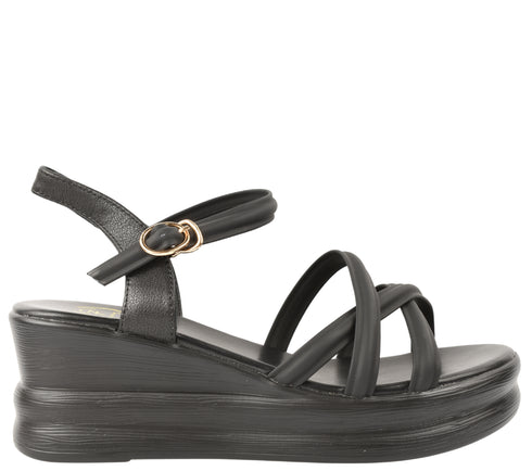 Sandale casual, dama, FORMAZIONE, 991-1 negru, piele naturala, platforma